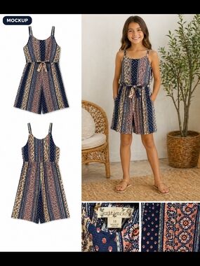 Knitworks Navy, Peach & Cream Striped Girls Romper